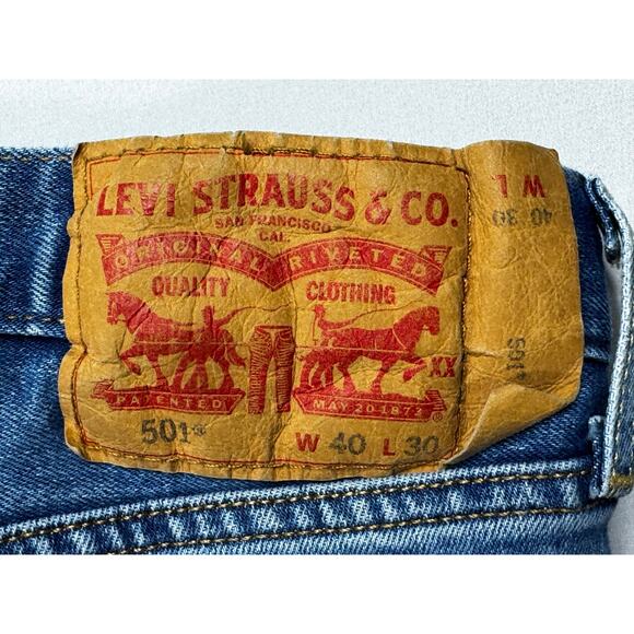 Levi's 501 Men's Straight Leg Button Fly Blue Denim Jeans - Size 40x30 - Picture 5 of 7